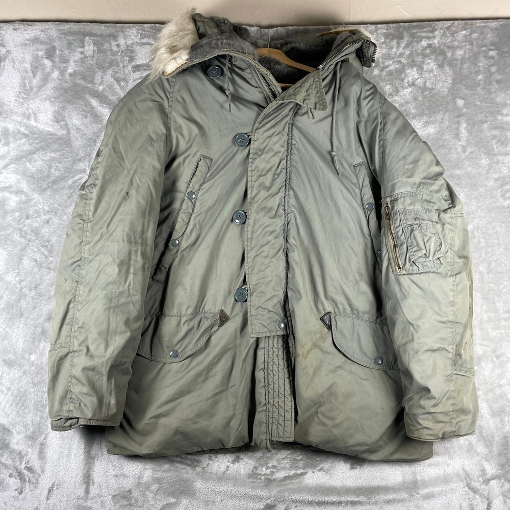 Vintage Extreme Cold Weather Type N-3B Parka Mens Large Green Stained